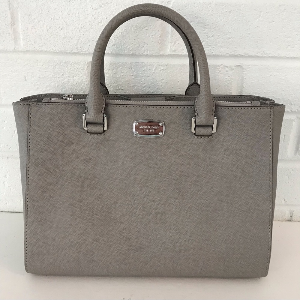 Michael Kors Gray Leather Double Handle Shoulder Handbag Tote Bag Purse